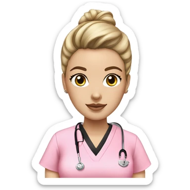 Nurse ,white woman, black messy bun,pink scrubs ,Louis Vuitton bag  sticker