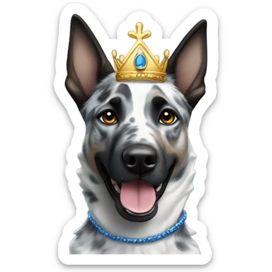 A malinois dark blue merle color with a crown on his head sticker