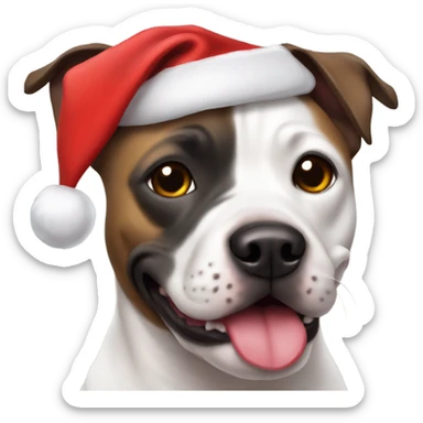 Staffy dog wearing a Santa hat sticker