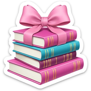 Pink Books stacked up and tied together by a white bow sticker