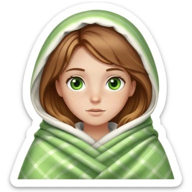 Beautiful white girl with brown hair and blonde highlights with green eyes and freckles wrapped in a blanket sticker
