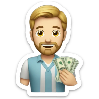 caucasian male with small beard and holding money sticker