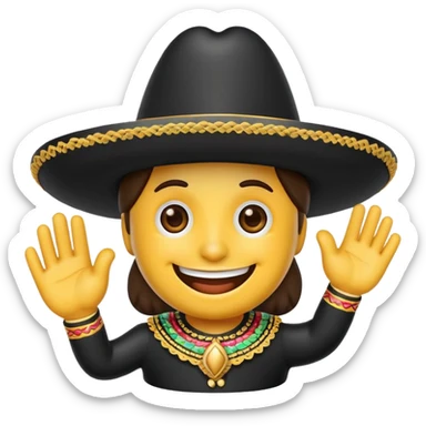 emoji waving wearing a black Spanish sombrero cordobés sticker