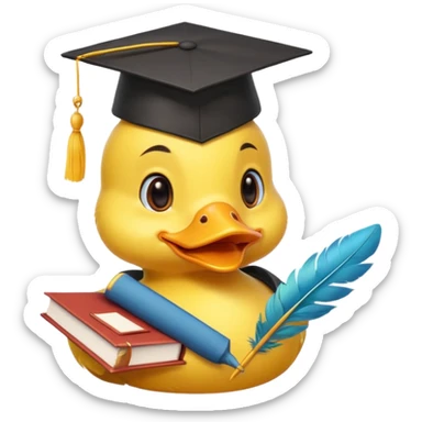 yellow cute duck wearing a student graduation hat sticker