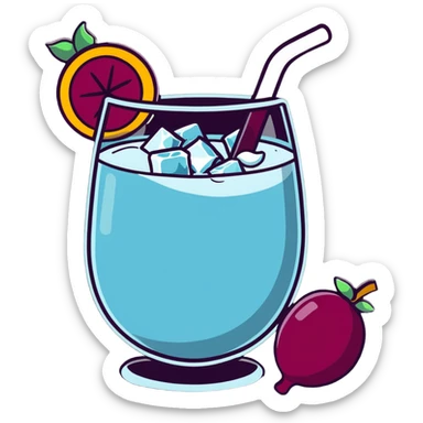 frozen sangria with lots of ice cubes, very cold, icy, with fruit pieces and wine sticker