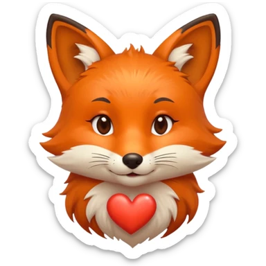 A iOS style fox with a kissing & winky face and a small heart sticker