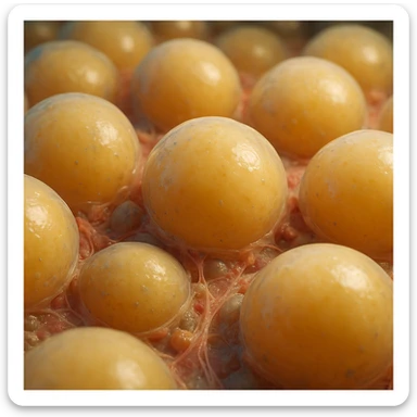 adipocytes in adipose tissue, hyper realistic 4K style, cellular details, scientific atmosphere, realistic colors sticker