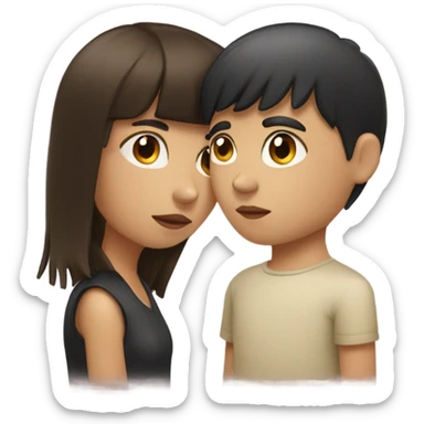 Brunette girl with fringe kissing a brunette boy sticker