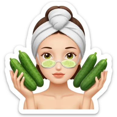 spa girl with towels and cucumbers on eyes  sticker