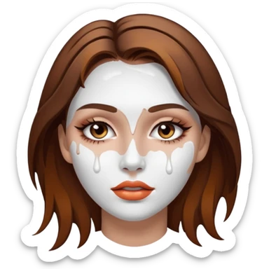 Brown Hair Woman , white paint , drip, face, hot sticker