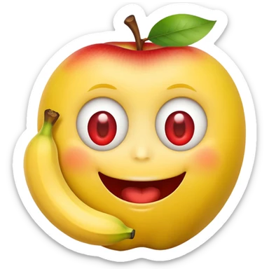 happy face with apples for eyes and banana for mouth sticker