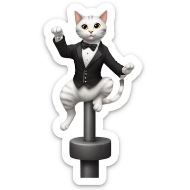 Cat dancing on a pole wearing a magicians outfit sticker