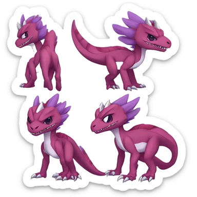 Chibi-Anthro Mauve-maroon-red-violet-colored edgy anthro-genesect-velociraptor-scalie-sona-Fakémon-hybrid with a mane on head and back and horns full body sticker