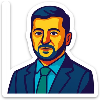 portrait of Vladimir Zelensky in a business suit, vibrant toon style, no background sticker