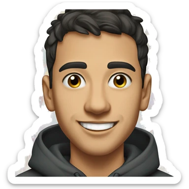 Create a playful portrait of Hasbulla Magomedov, a young man with a round face, short dark hair, and a joyful smile. He’s wearing a casual hoodie, with an energetic urban background filled with colorful graffiti, capturing his vibrant personality sticker