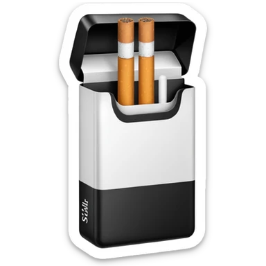 Minimalistic cigarette pack emoji, metallic black and white sticker