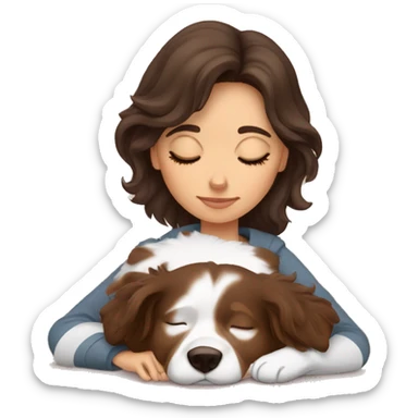brunette woman sleeping with red tri australian shepherd sticker