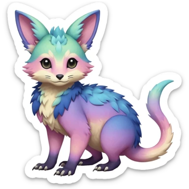 Feral Rare realistic edgy pretty beautiful handsome gorgeous pastel-gradient aesthetic colorful vibrant Vernid-Trico-species-Fakemon-creature by LiLaiRa, random markings, tufted ears, full body sticker