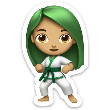 morena skin girl with a karate green belt and one leg kicking very high long hair sticker