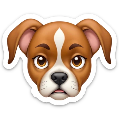 Cinematic Meme-Worthy Grumpy Fawn Boxer Dog Portrait Emoji, Head held high but eyes filled with dramatic disappointment, smooth fawn fur with a furrowed brow forming an unmistakable scowl, floppy ears slightly angled back in disapproval, piercing brown eyes glaring with pure exasperation, Simplified yet hilariously over-exaggerated features, highly detailed, glowing with an aura of supreme annoyance, high shine, exhausted yet judgmental, stylized with an almost regal pettiness, bright but brooding, soft glowing outline, capturing the essence of a guardian that has seen it all and is thoroughly unimpressed, so meme-worthy it feels like it could instantly become the next viral sensation of grumpiness! sticker