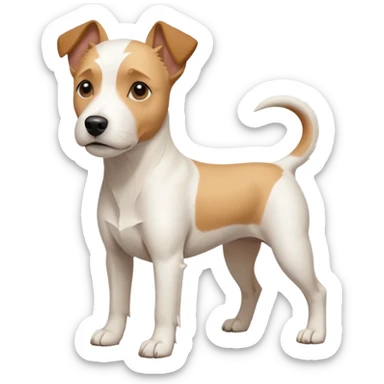 a full body facing front on of a buff white parson russell terrier looking dog the size of a kelpie with light brown long ears resting on its face and a light brown patch above one eye and a large snout. the rest of the dog is completely white.  sticker