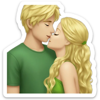 Blond boy Green eye kissing blonde girl Green eye sticker