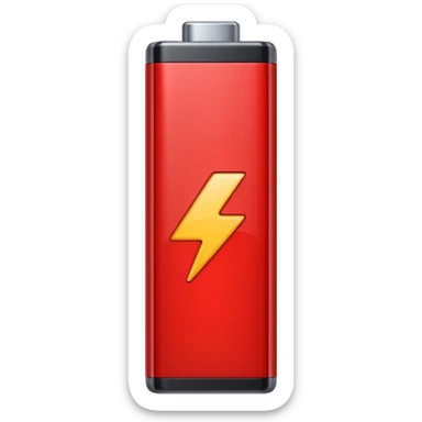 iPhone-style emoji of a battery that is almost empty, with a small red bar at the end indicating low energy. Clean, minimal, glossy look, transparent background. sticker