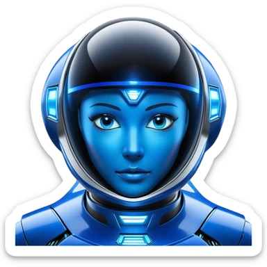 Create a highly detailed and futuristic spaceship centered in the frame, with a realistic and advanced technological design. The ship should have a sleek, aerodynamic structure with shiny metallic surfaces, glowing blue or neon accents, and intricate mechanical details. Focus on the front of the ship, where a clear 'face' or 'expression' is visible—design it with a visor-like feature, glowing 'eyes,' and a subtle 'mouth' or smile-like shape to give it a friendly or sentient appearance. The face should be the focal point, making it obvious that the ship has personality or its own consciousness. Add organic, flowing curves to the design to suggest life and movement. Place the spaceship in the center of the scene, with a starry space background and a distant planet or nebula to add depth. The lighting should highlight the ship's face and details, creating a sense of realism and personality sticker