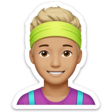 Korean 27-year-old male health coach / Wearing fluorescent colors / White face / Hairband / Smiling expression / Short hair / sticker