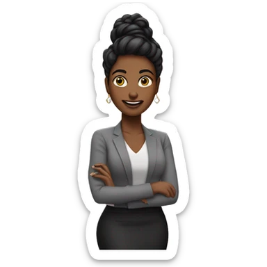 Emoji de chica emprendedora de pelo negro con antiojos con aritos sticker