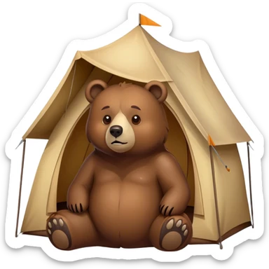 back view of a bear looking a tent sticker