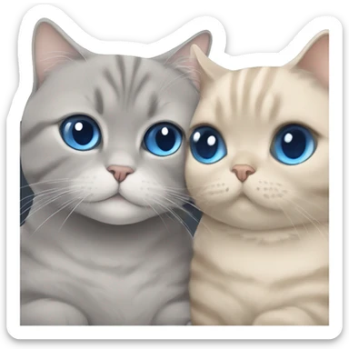 Grey Scottish fold cuddling with blue eyes beige cat  sticker