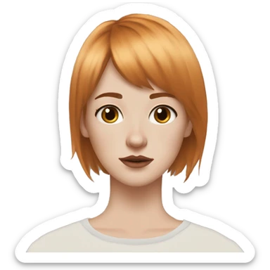 White fair skin, woman, feminine, straight hair in a wolf haircut, ginger coloured hair, grundge aesthetic, beautiful face, British, stylist, aesthetic, side bangs, front bangs sticker