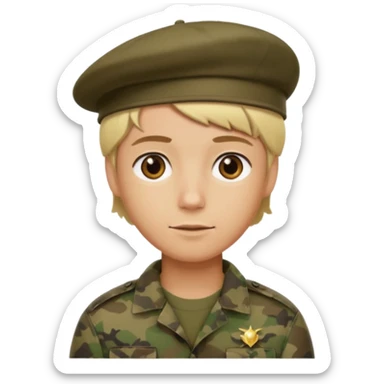 a soldier with short blonde hair in camo man in a beret  sticker