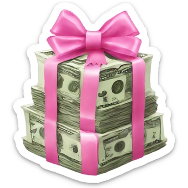 Money stack with a pink bow on it sticker