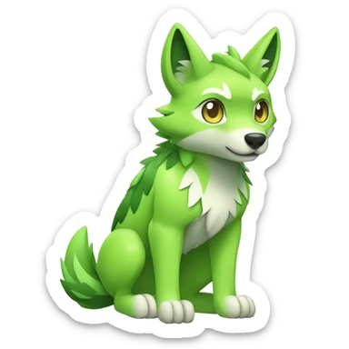 Cute Shy Shiny Lime-Green Fakémon-Wolf-Pokémon with white and dark-green markings Full Body sticker