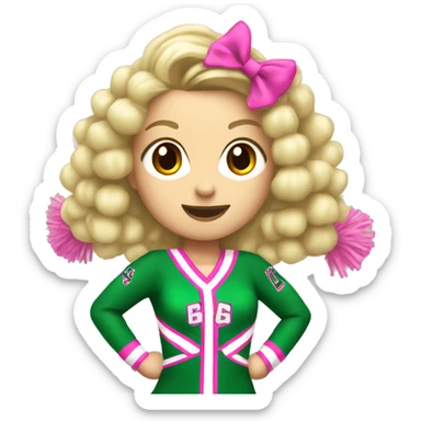 blonde cheerleader wearing green uniform holding pink pompoms that looks like chrissy chlapecka sticker