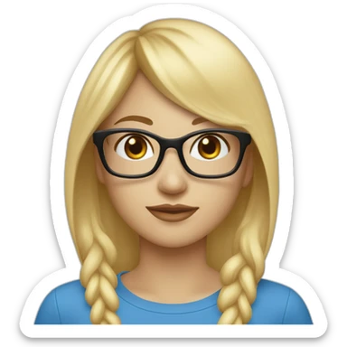 beautiful-woman-with-long-blonde-hair-and-blonde-straight-bangs-and-glasses-and-blue-wearing-in-white-t-shirts-and-black-cap sticker