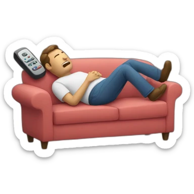 man falling asleep on a sofa with the remote control in his hand sticker