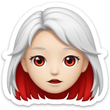 Faca um emoji com cabelo branco de anime e um dos olhos pretos com o meio vermelho sticker