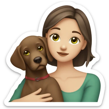medium brown haired girl with browny green eyes hugging a brown and white girl Labrador  sticker