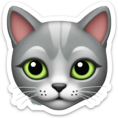 gato gris con ojos verdes rodeado de corazones con destellos sticker