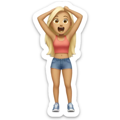 Tan girl with blonde hair standing up yawning and stretching  sticker