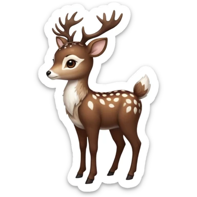 Colorful dark realistic chocolate-brown tropical beige fur glorious divine exotic cute cool beautiful shiny beautiful fantasy-Furret-Eevee-caracal-civet-genet-sergal-vernid-Cacomistle-oncilla-animal-Fakémon-hybrid-fursona with white deer-spots pattern markings (full body) sticker