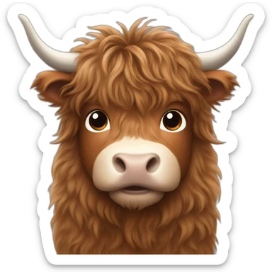 White boy brown hair with fluffy highland cow sticker