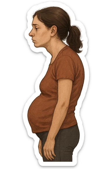 DONNA DI PROFILO CON LA POSTURA SBAGLIATA, LA PANCIA IN FUORI E LE SPALLE CHIUSE sticker