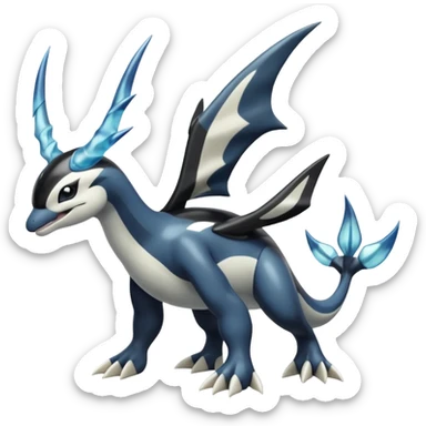 Black and white smooth glossy soft hot handsome tough badass cool Meloetta-Dialga-Orca-Giratina-Pokémon-Fakémon-fusion-hybrid-creature (full body), 4-legged,  sticker