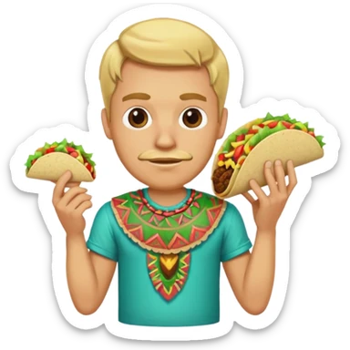 blonde man with tiki shirt holding taco sticker