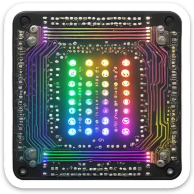 circuit board with rainbow lights, microchip, glowing lights, rgb, black circuit board sticker