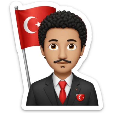 Am I black?Am I black?black curly hair brown eyes 20 years old thin mustache goatee suit with small turkish flag detail on top  sticker